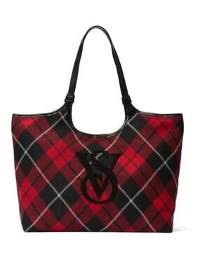 VS Tartan Plaid Red White Black Boucle Logo Front Shoulder Bag